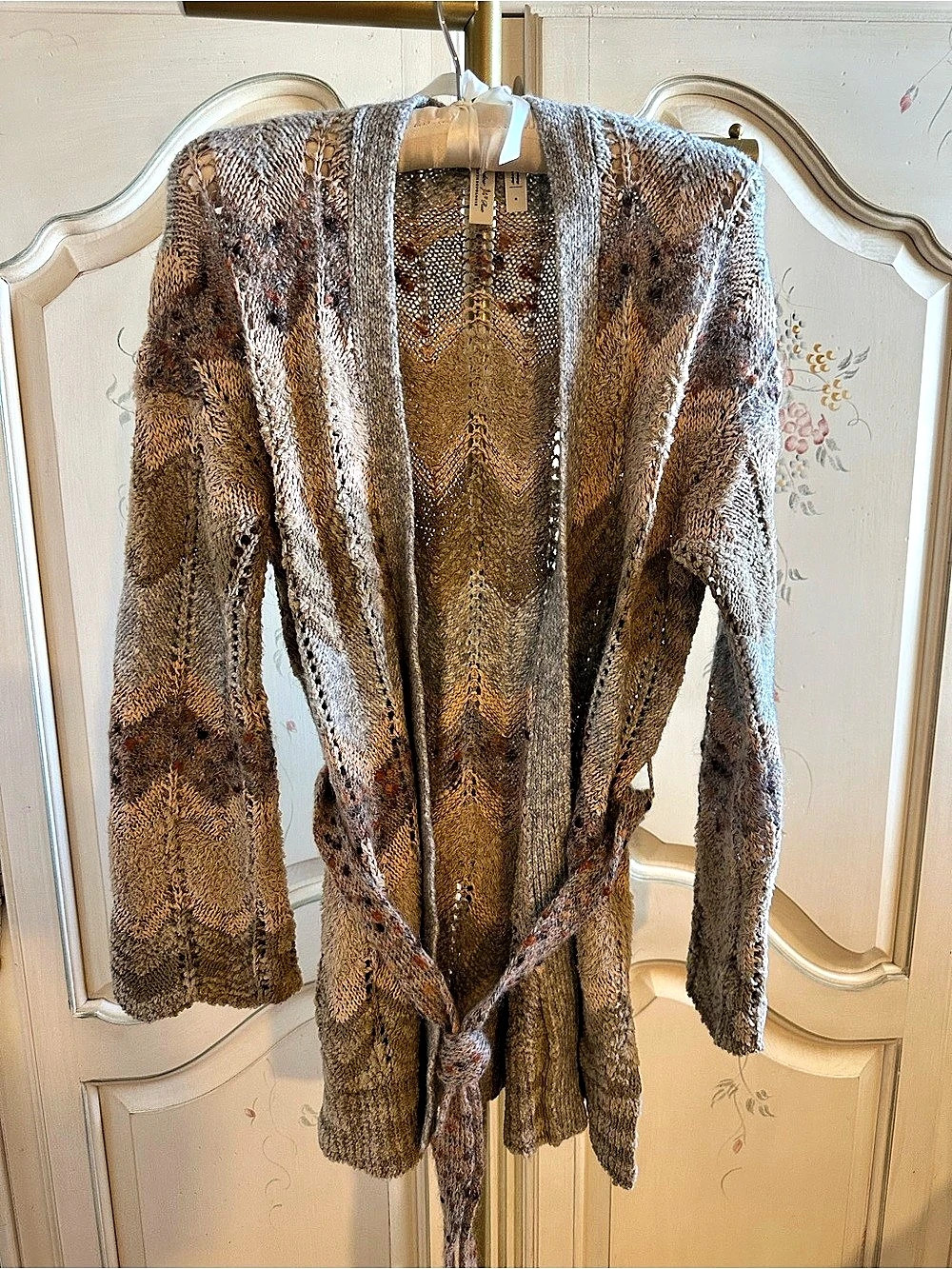 Anthropologie Belted Cardigan Brown Gray Soft Pink, Blue Size S